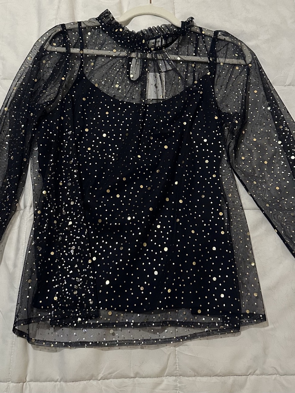 J.Crew Navy and Gold Dot Sheer Blouse with detachable tank in Size Small NWT